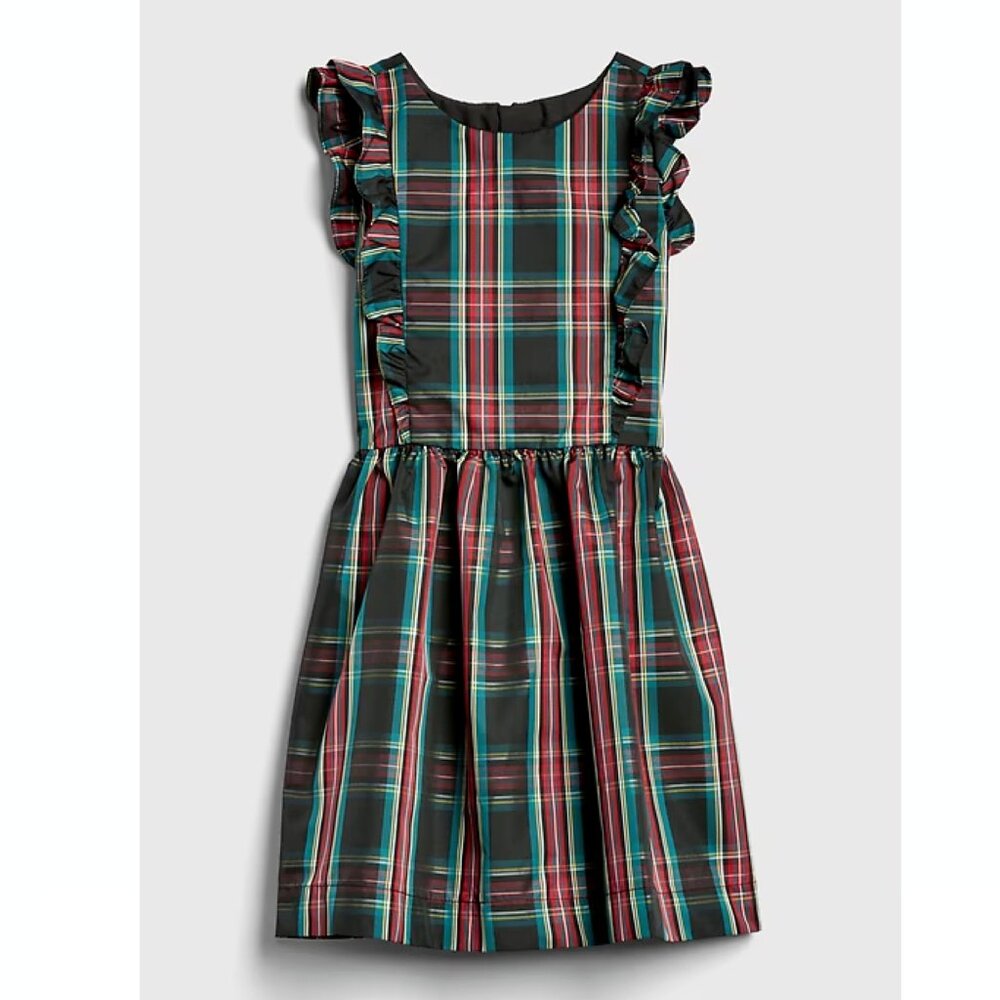 Gap Kids Girls Ruffle Tartan Holiday Plaid Taffeta Dress - Picture 3 of 4